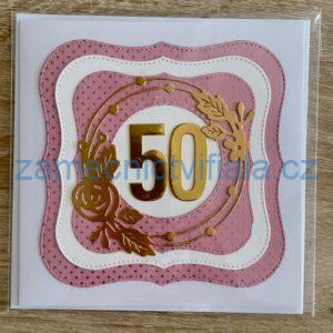 Přáníčko 50 růžové kruh
