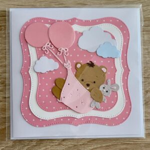 Přáníčko narození miminka motiv medvídek růžový