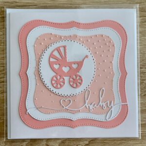 Přáníčko narození miminka motiv kočárek růžová