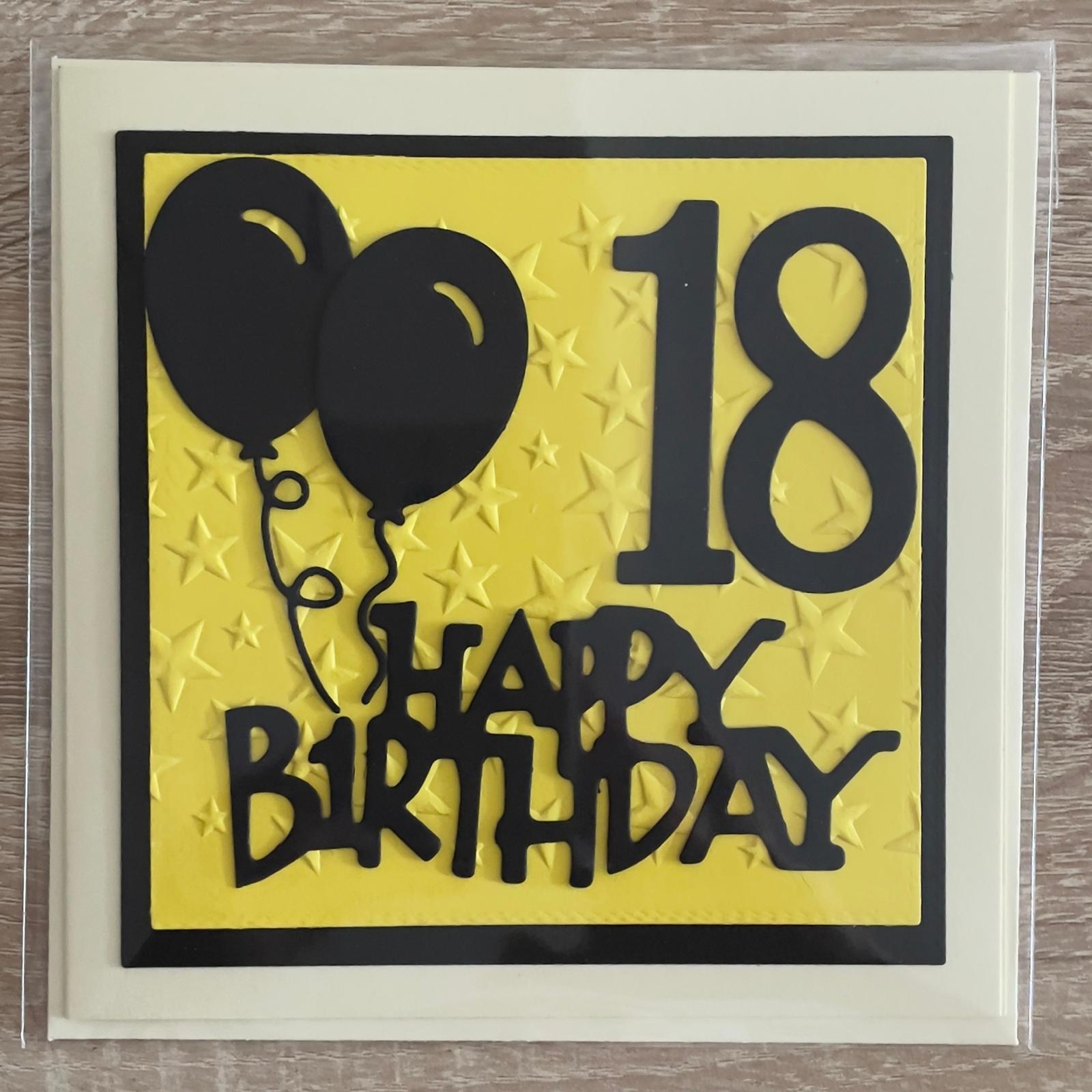 Přáníčko 18 žlutá happy birthday